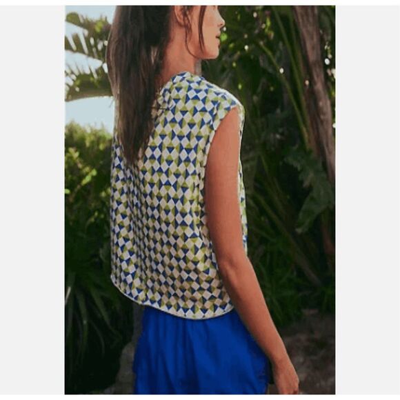 Free People FP Movement Trippy Geo Blue Printed Muscle Tank Cropped Active Top S - Picture 3 of 9